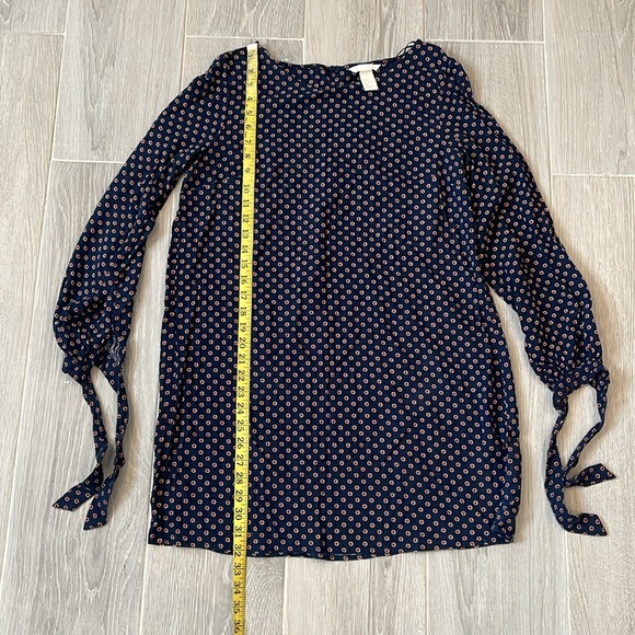 H&M Women’s Shift Navy Blue Patterned Dress With Tie Sleeves Size 10 - Picture 6 of 10